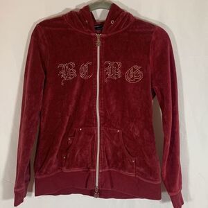 BCBG MaxAzria Vintage Red Velvet Zip-Up Sweater